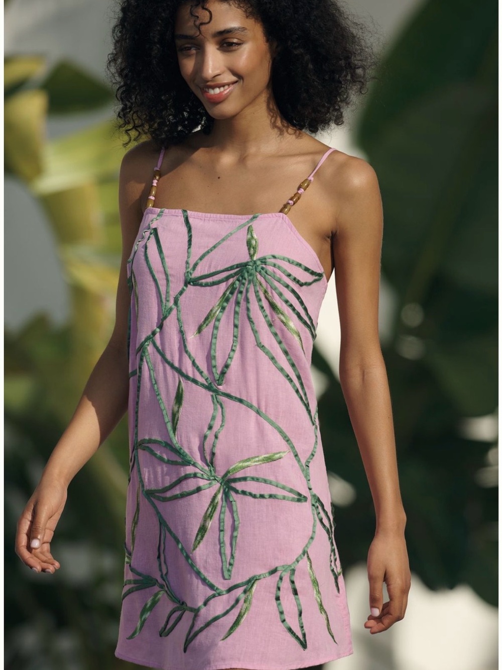 Celandine Jungle Shift Dress. Pink Tropical Print